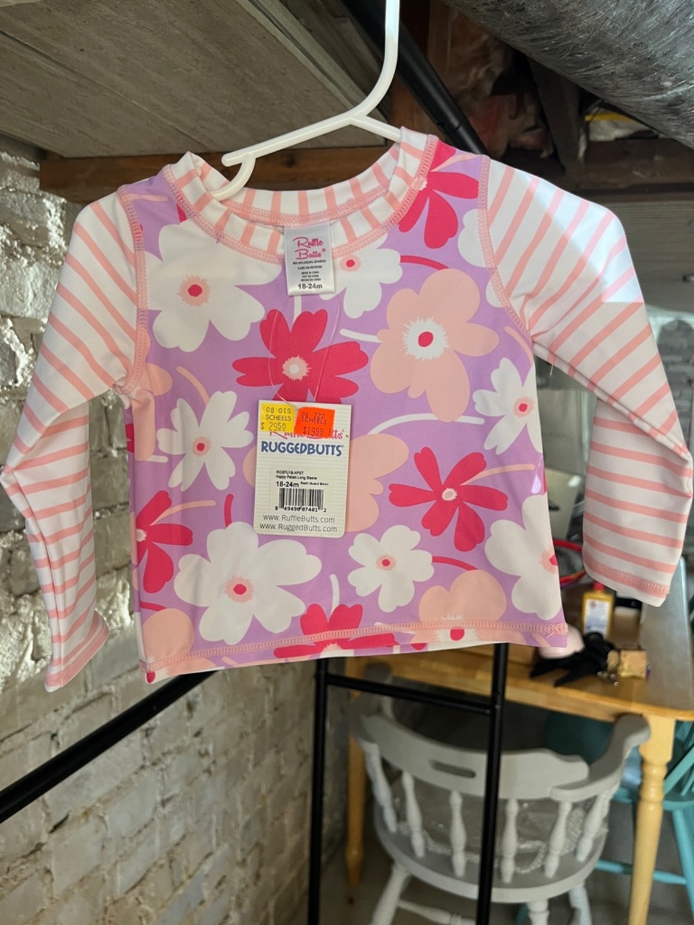 Rufflebutts Floral Pink Purple Long-Sleeve Rash Guard Top